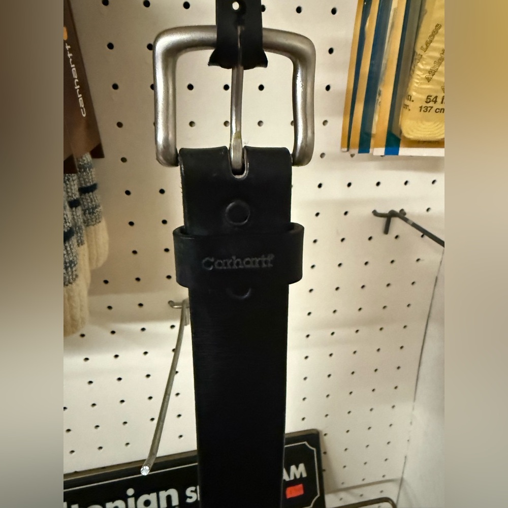 Carhartt Premium Black Leather Belt with Silver Buckle